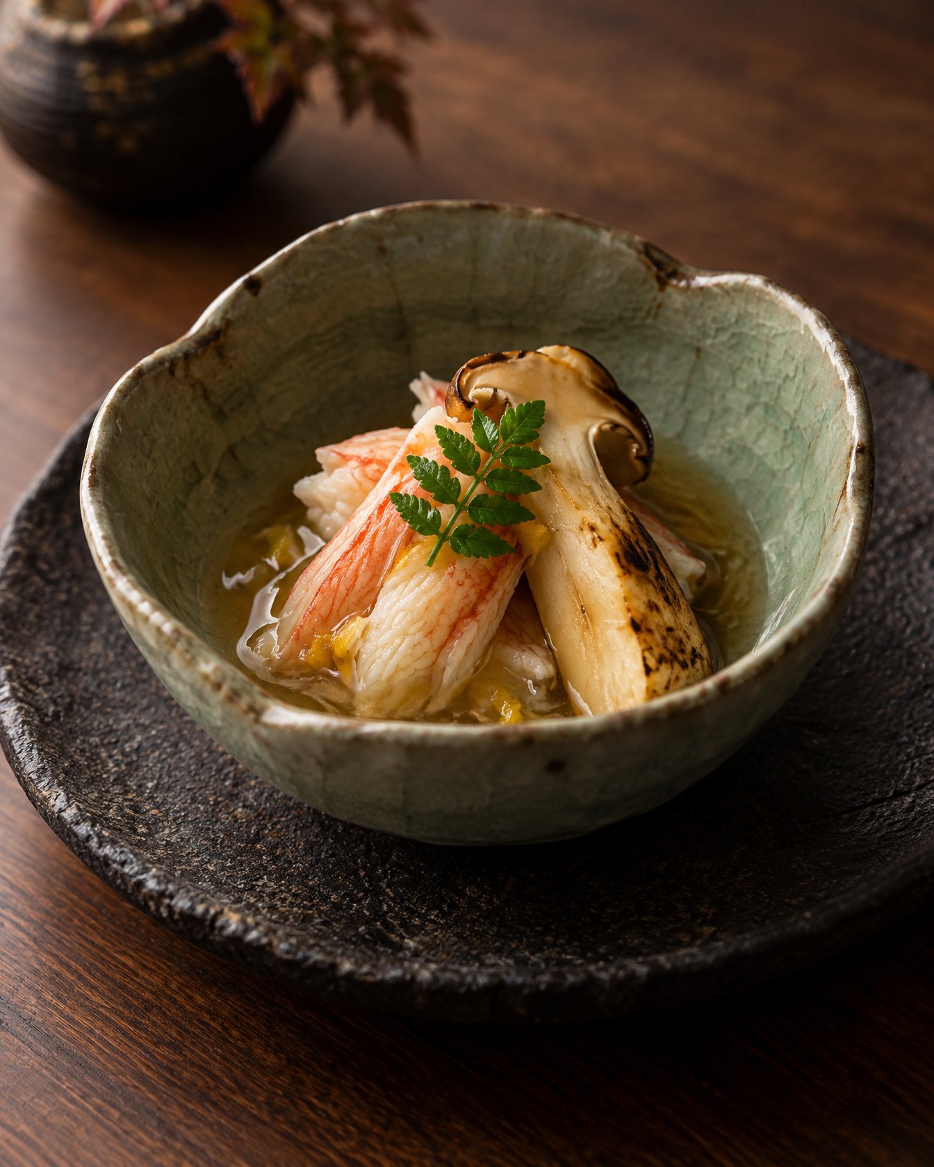 Seasonal hot dish of snow crab and matsutake